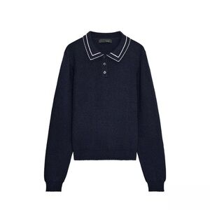 Zara Navy Polo Knit Sweater with White Trim